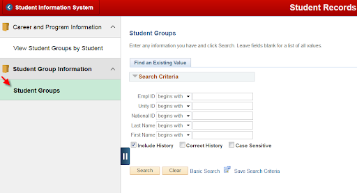 Student Groups folder selected and "Student Groups" tab indicated